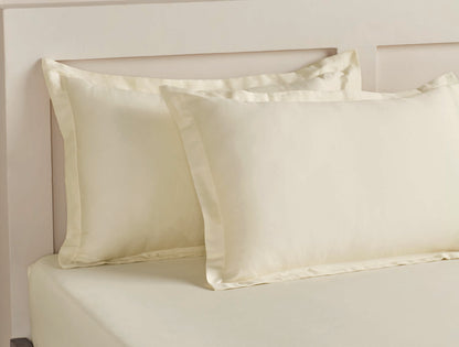 Spaces Aven Ivory Solid 100% Cotton 210 TC Large Bedsheet with 2 Pillow Covers - 108 x 108 Inches