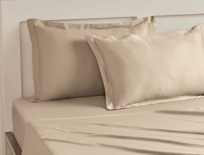 Spaces Aven Brown Solid 100% Cotton 210 TC Large Bedsheet with 2 Pillow Covers - 108 x 108 Inches