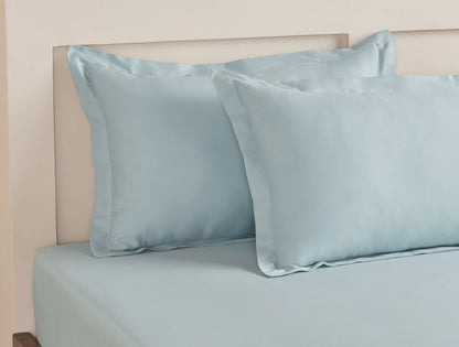 Spaces Aven Blue Solid 100% Cotton 210 TC Large Bedsheet with 2 Pillow Covers - 108 x 108 Inches