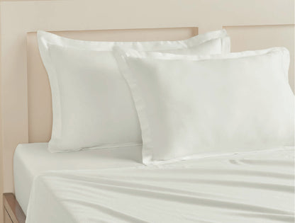 Spaces Aven White Solid 100% Cotton 210 TC Large Bedsheet with 2 Pillow Covers - 108 x 108 Inches