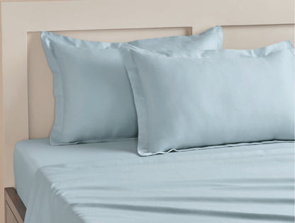 Spaces Aven  100% Cotton 210 TC Solid Blue Single Bedsheet with 1 Pillow Cover - 60 x 88 Inches
