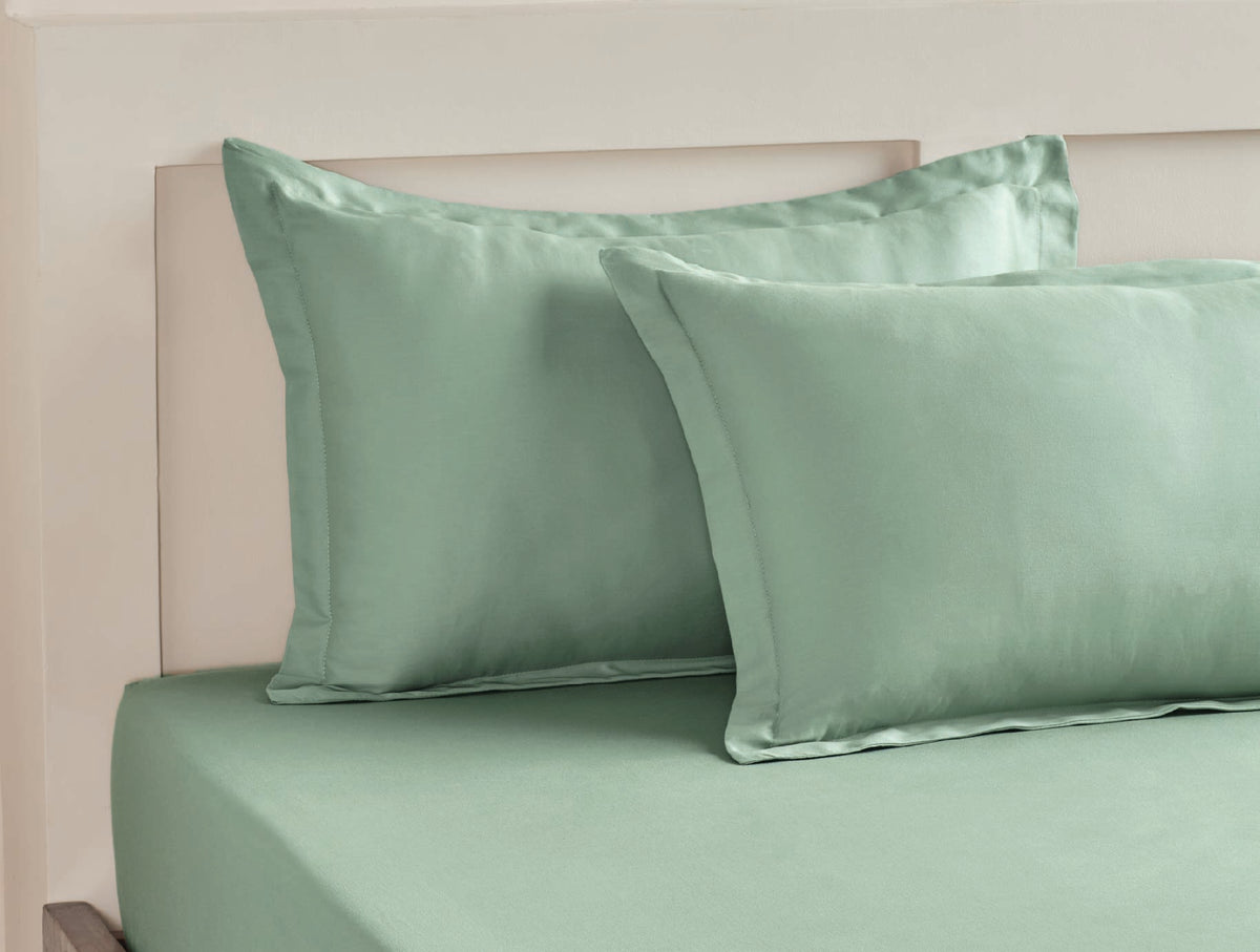 Spaces Aven Sage Solid 100% Cotton 210 TC King Fitted Sheet with 2 Pillow Covers – 60 x 78 Inch, 12 Inch Deep Pocket