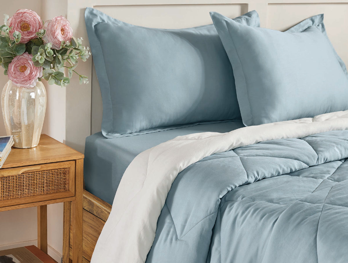 Spaces Aven Blue Solid 100% Cotton 210 TC Single Quilt - 60 x 86 Inches