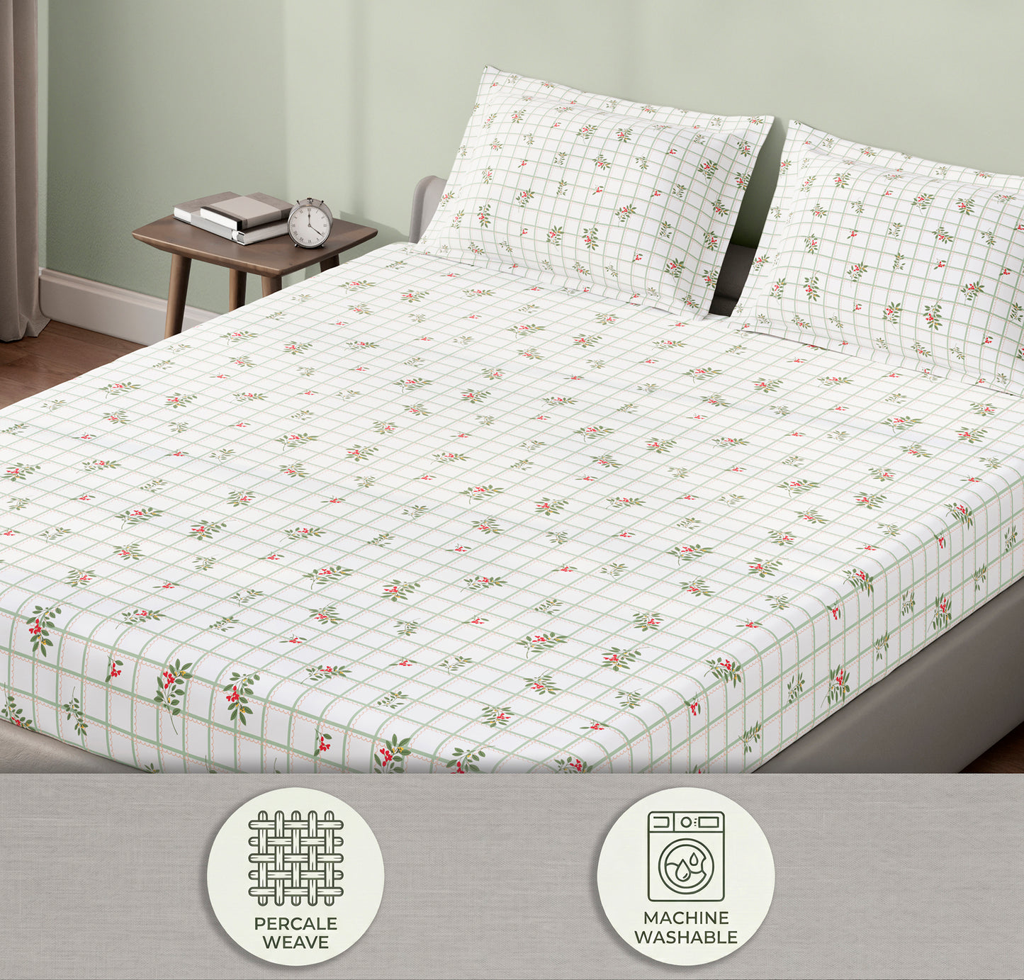 Spaces Aeris White Floral Cotton 144TC Percale Large Bedsheet Set