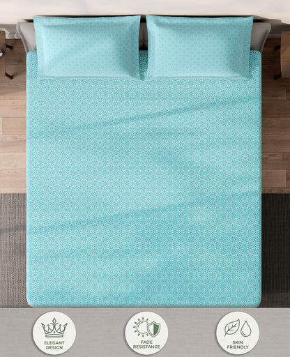 Spaces Aeris Light Aqua Geoemtric Cotton 144TC Percale Large Bedsheet Set