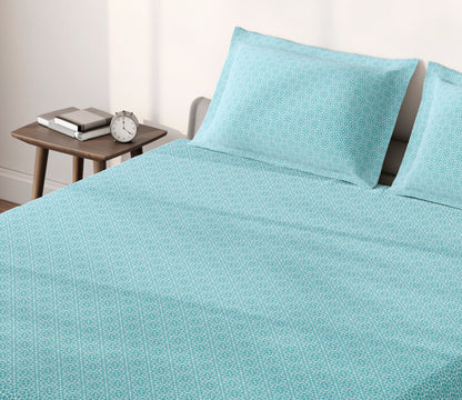 Spaces Aeris Light Aqua Geoemtric Cotton 144TC Percale Large Bedsheet Set