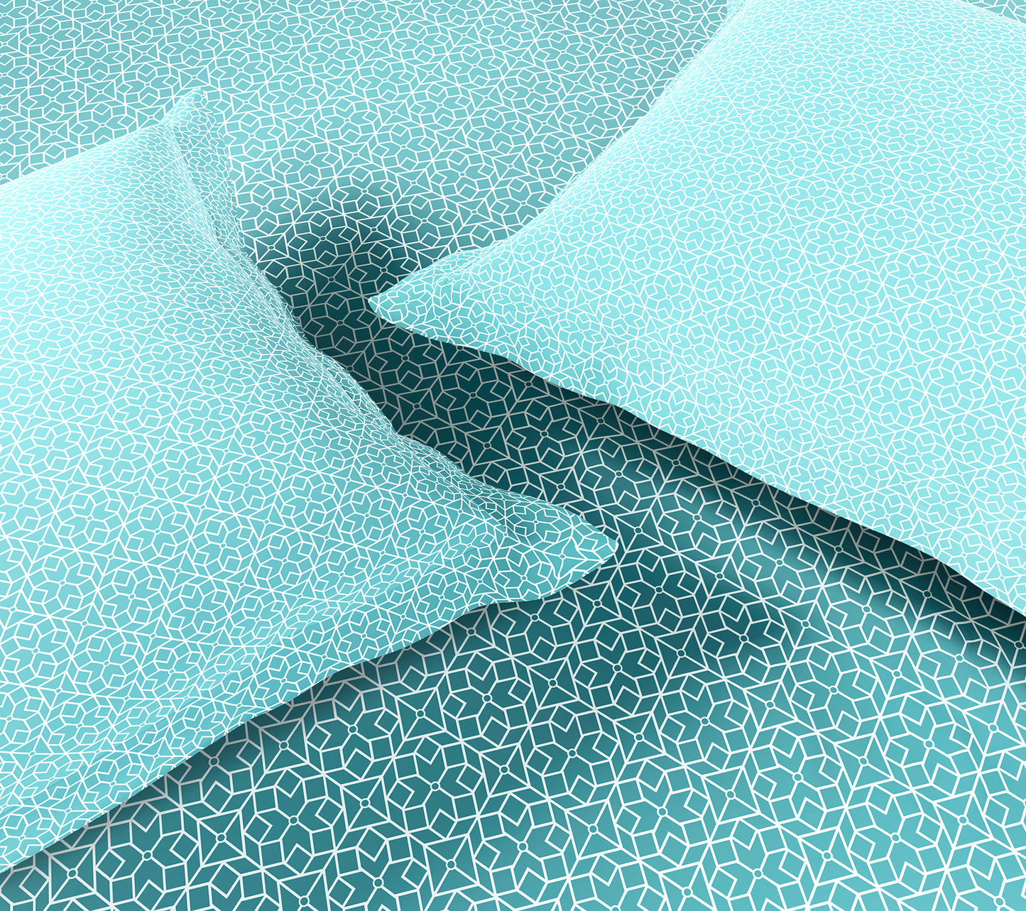 Spaces Aeris Light Aqua Geoemtric Cotton 144TC Percale Large Bedsheet Set