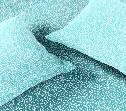 Spaces Aeris Light Aqua Geoemtric Cotton 144TC Percale Large Bedsheet Set