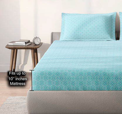 Spaces Aeris Light Aqua Geoemtric Cotton 144TC Percale Large Bedsheet Set