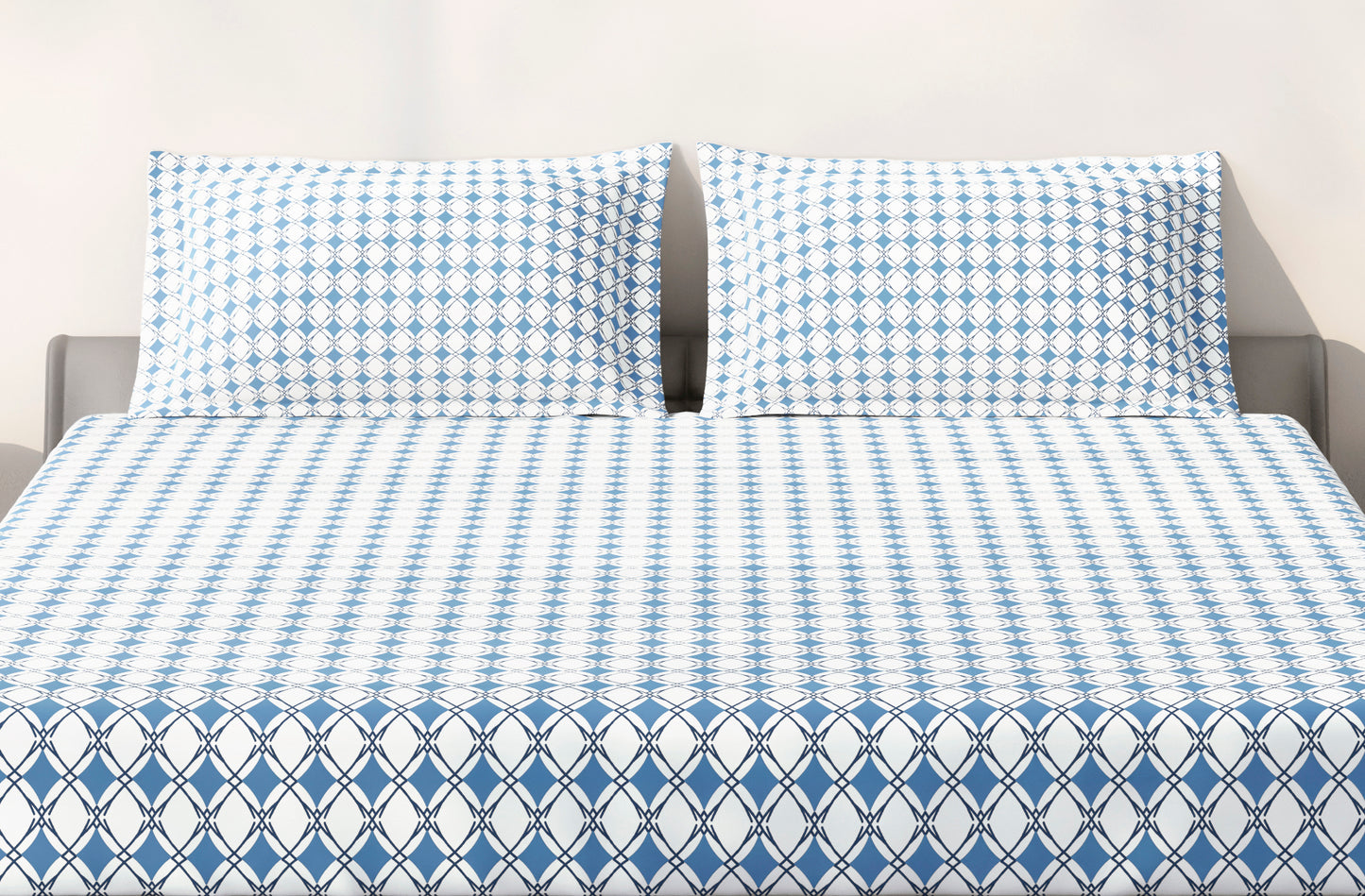 Spaces Aeris Blue Geometric Cotton 144TC Percale Large Bedsheet Set