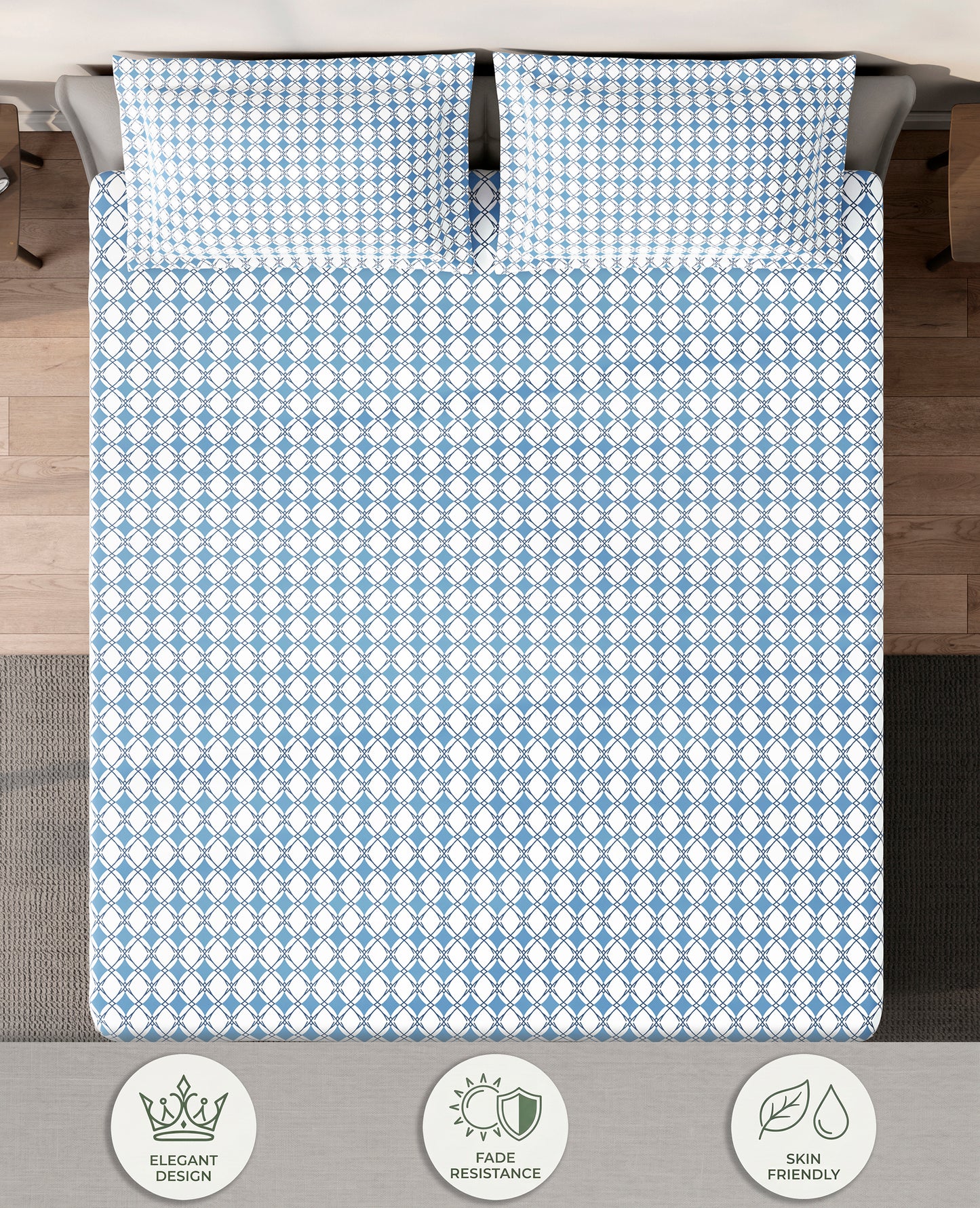Spaces Aeris Blue Geometric Cotton 144TC Percale Large Bedsheet Set