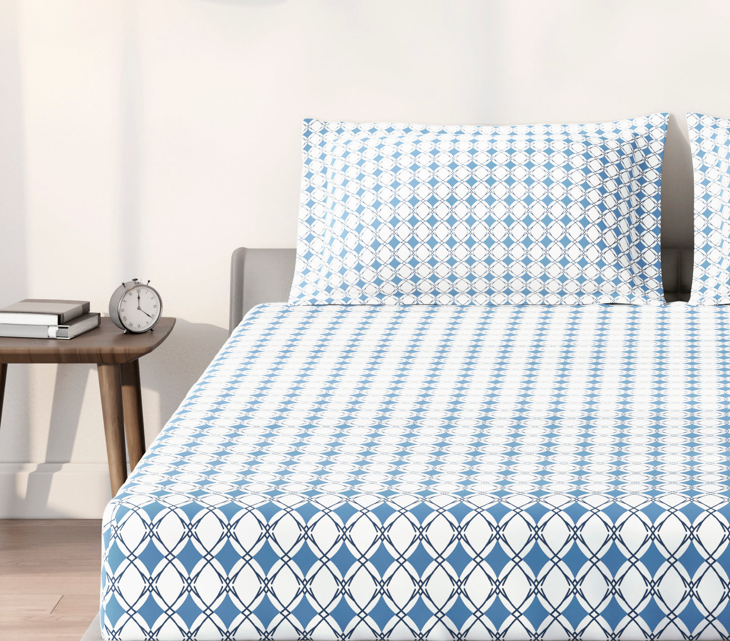 Spaces Aeris Blue Geometric Cotton 144TC Percale Large Bedsheet Set