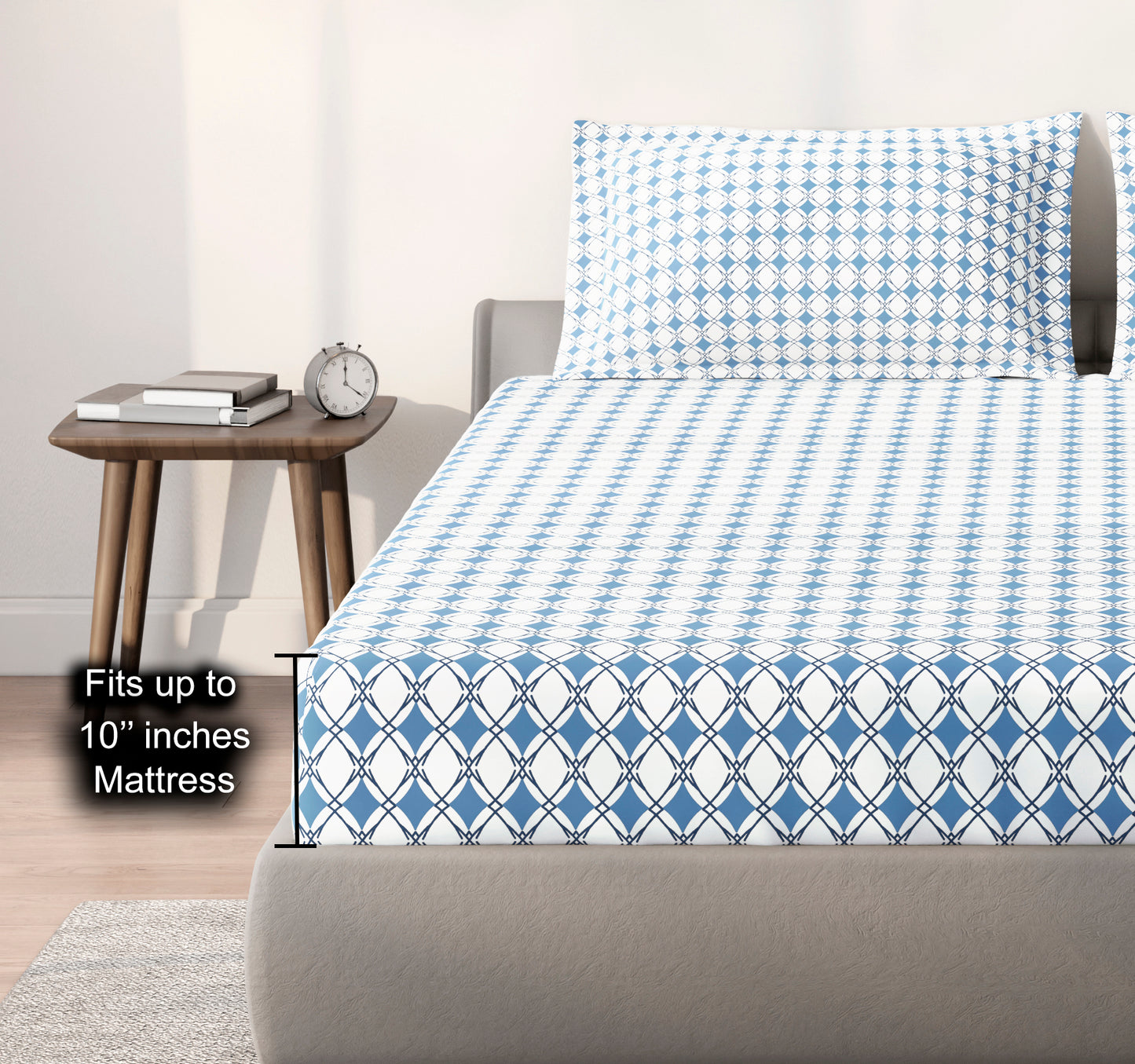 Spaces Aeris Blue Geometric Cotton 144TC Percale Large Bedsheet Set