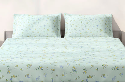 Spaces Aeris Light Blue Floral Cotton 144TC Percale Large Bedsheet Set