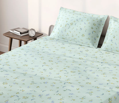 Spaces Aeris Light Blue Floral Cotton 144TC Percale Large Bedsheet Set
