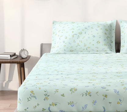 Spaces Aeris Light Blue Floral Cotton 144TC Percale Large Bedsheet Set