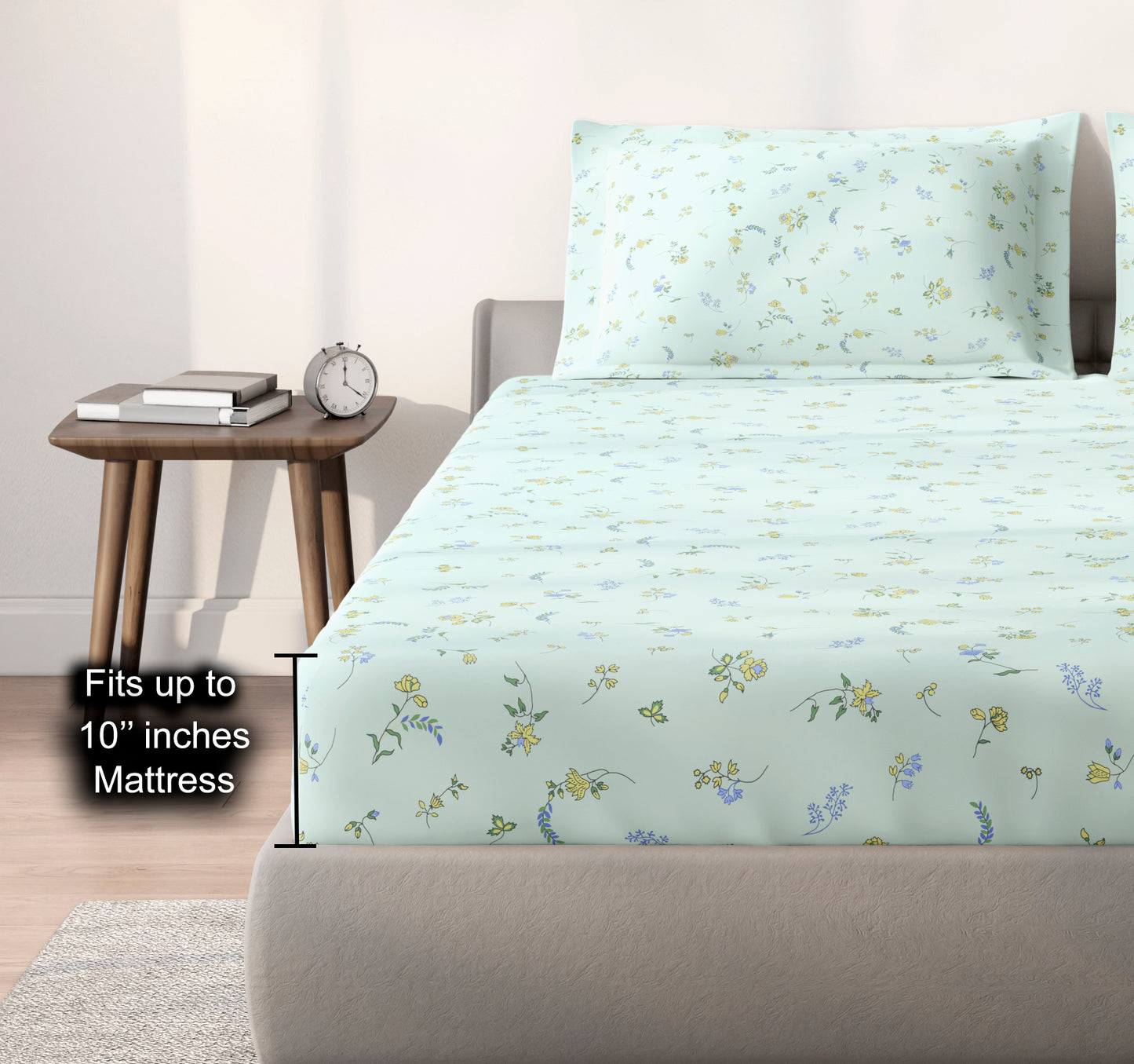 Spaces Aeris Light Blue Floral Cotton 144TC Percale Large Bedsheet Set