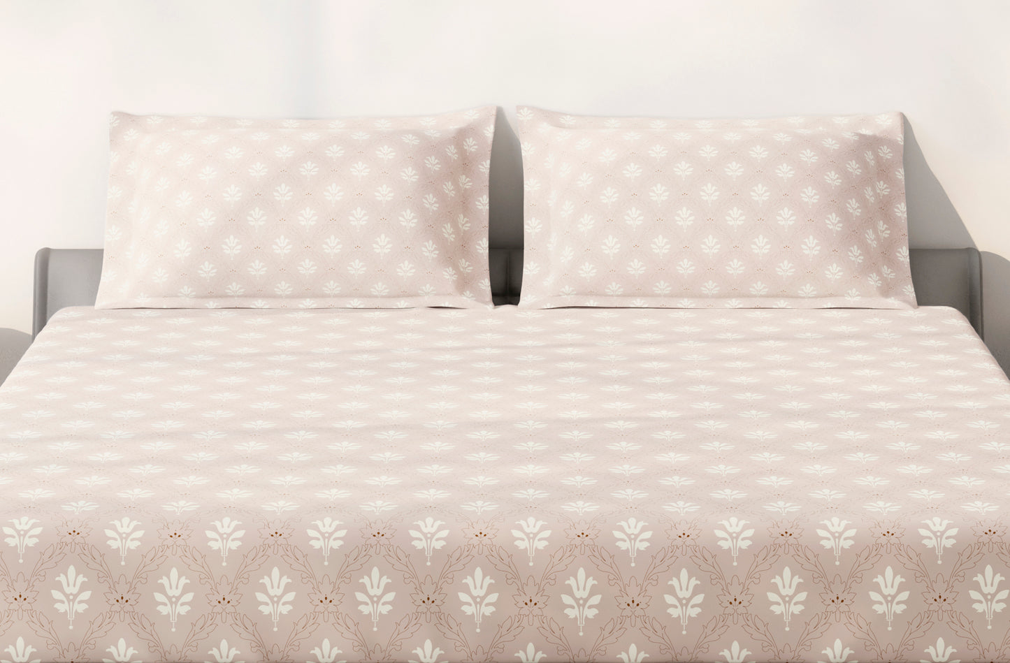 Spaces Aeris Light Taupe Floral Cotton 144TC Percale Large Bedsheet Set