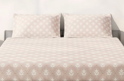 Spaces Aeris Light Taupe Floral Cotton 144TC Percale Large Bedsheet Set