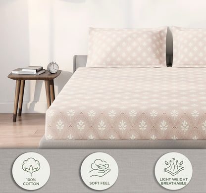 Spaces Aeris Light Taupe Floral Cotton 144TC Percale Large Bedsheet Set