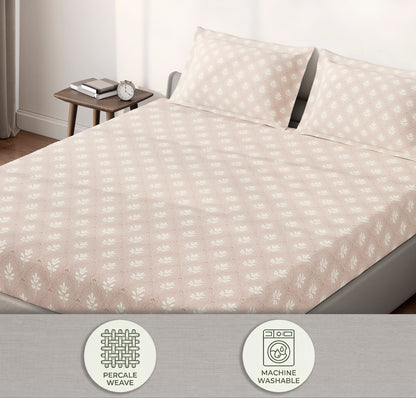 Spaces Aeris Light Taupe Floral Cotton 144TC Percale Large Bedsheet Set