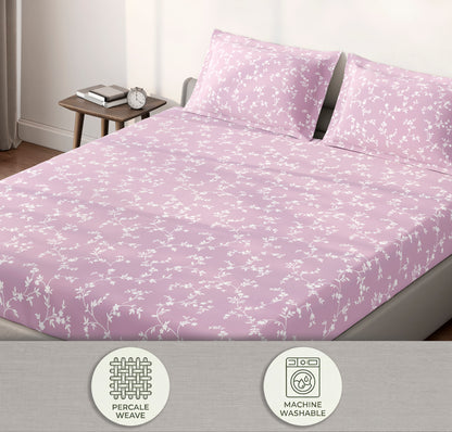 Spaces Aeris Light Pink Floral Cotton 144TC Percale Large Bedsheet Set