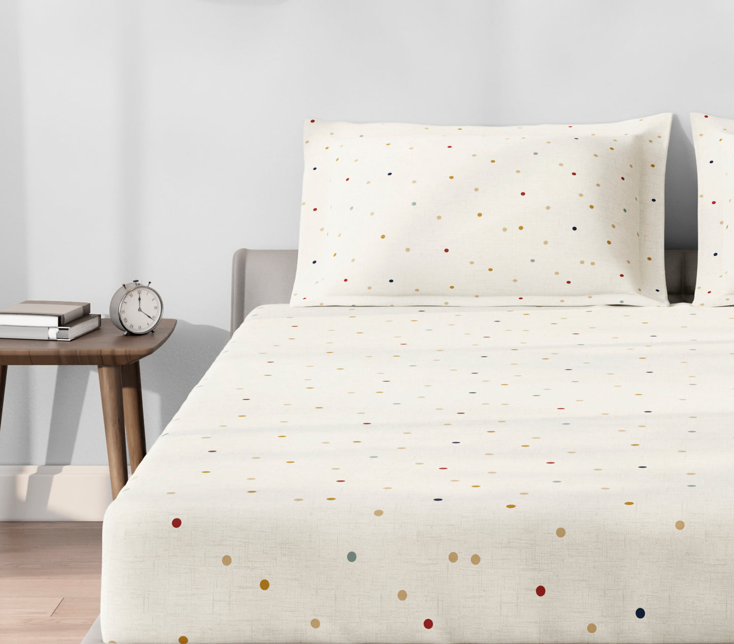 Spaces Aeris Beige Geometric Cotton 144TC Percale Large Bedsheet Set
