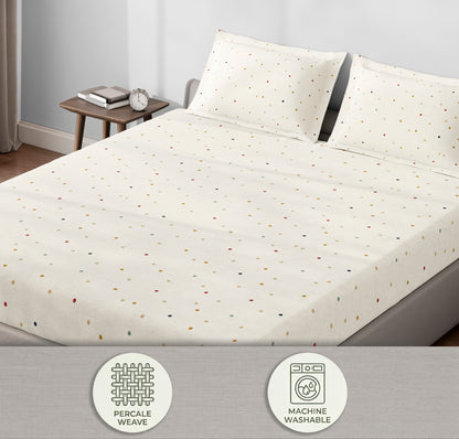 Spaces Aeris Beige Geometric Cotton 144TC Percale Large Bedsheet Set