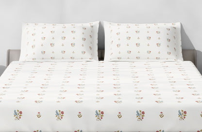Spaces Aeris Cream Floral Cotton 144TC Percale Large Bedsheet Set
