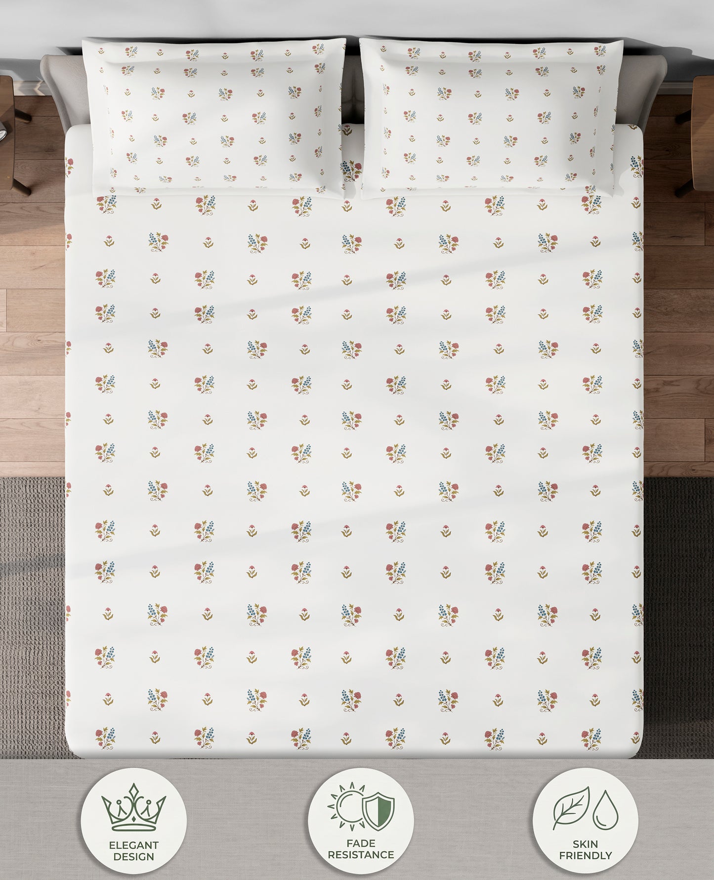 Spaces Aeris Cream Floral Cotton 144TC Percale Large Bedsheet Set
