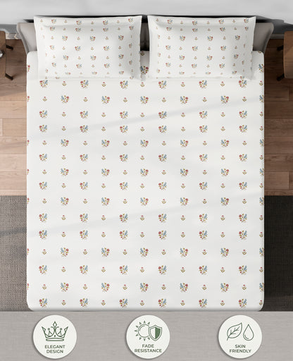 Spaces Aeris Cream Floral Cotton 144TC Percale Large Bedsheet Set