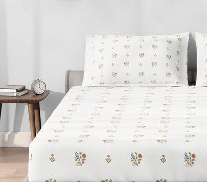Spaces Aeris Cream Floral Cotton 144TC Percale Large Bedsheet Set