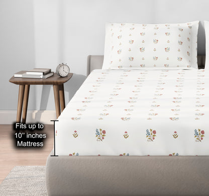 Spaces Aeris Cream Floral Cotton 144TC Percale Large Bedsheet Set