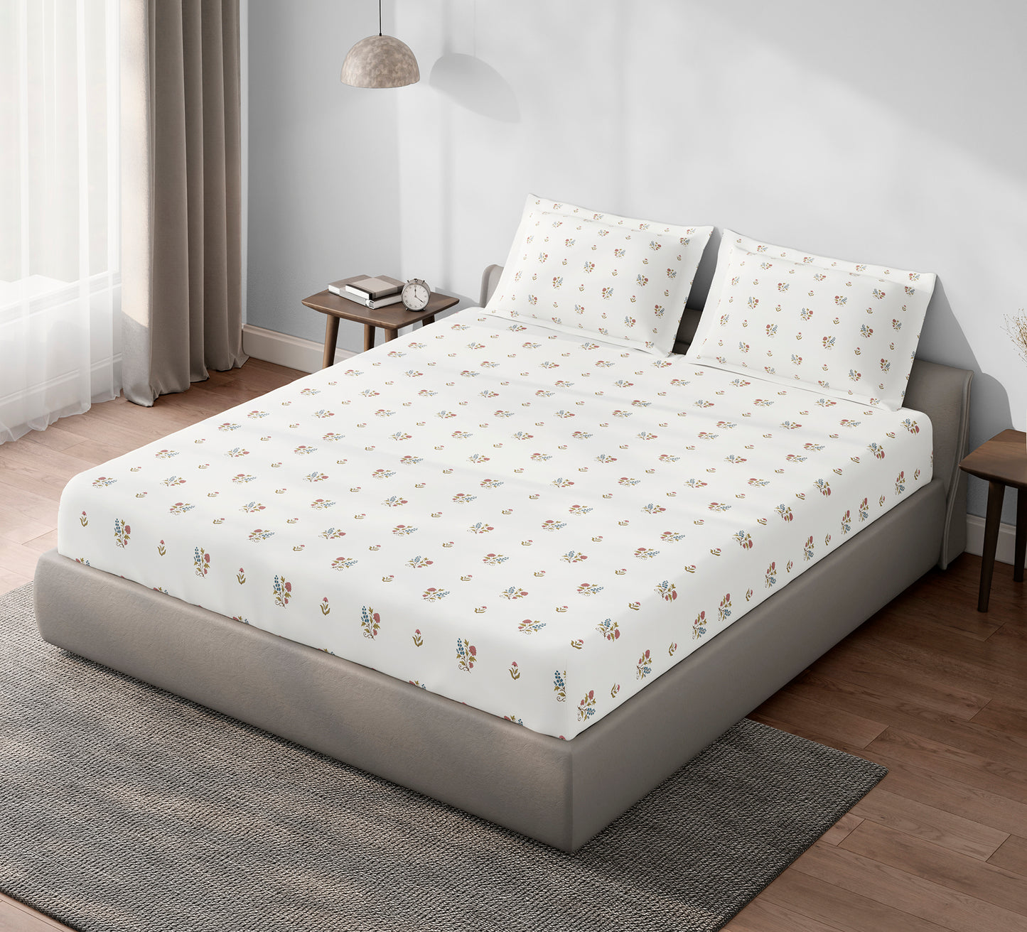 Spaces Aeris Cream Floral Cotton 144TC Percale Large Bedsheet Set