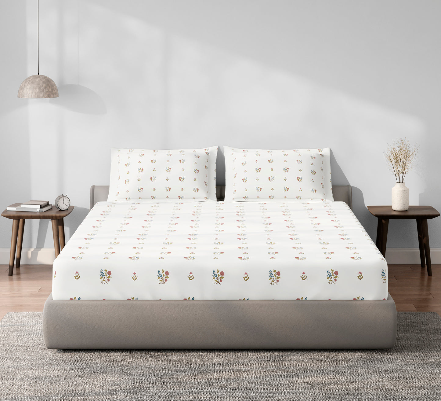 Spaces Aeris Cream Floral Cotton 144TC Percale Large Bedsheet Set