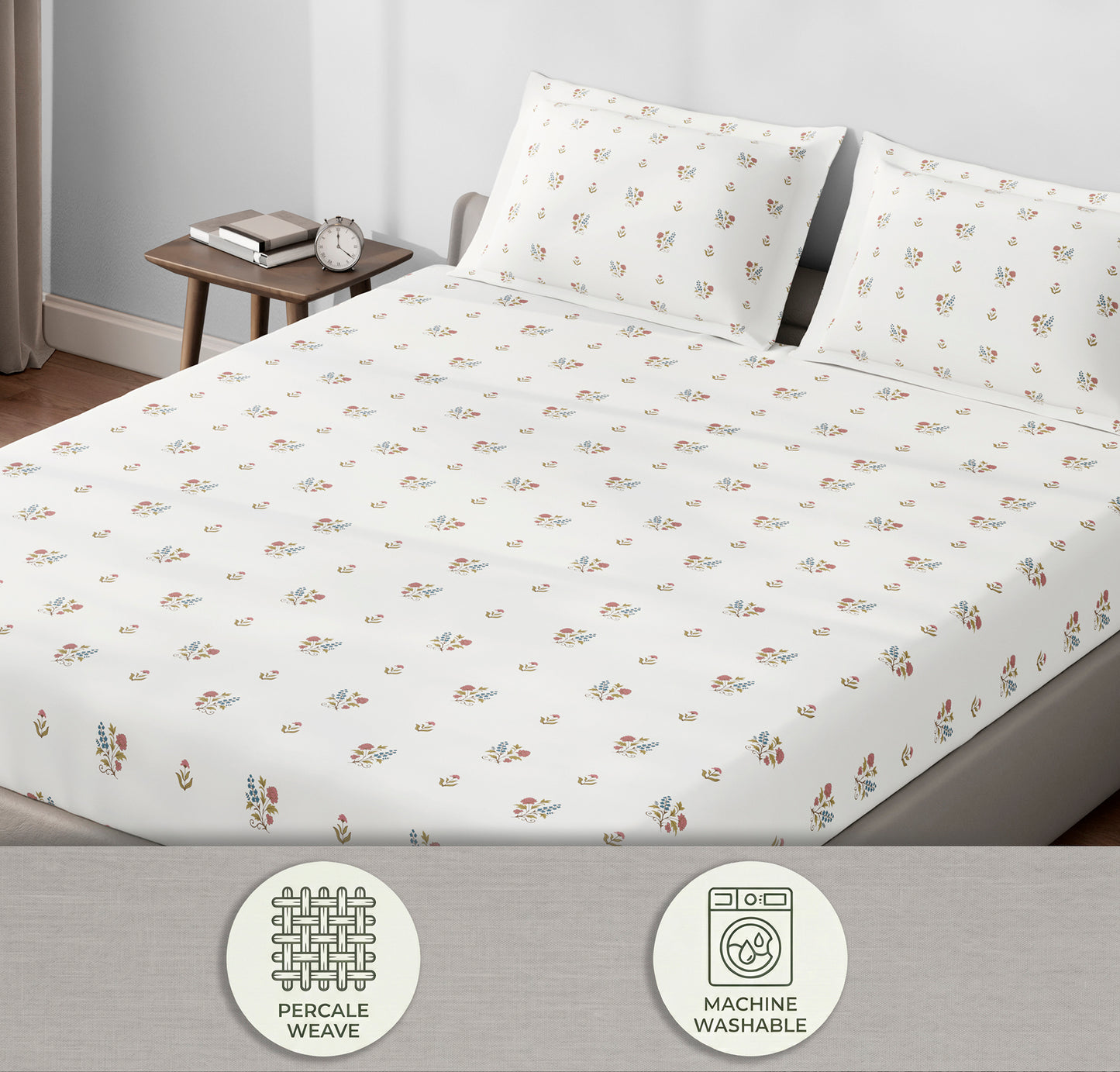Spaces Aeris Cream Floral Cotton 144TC Percale Large Bedsheet Set