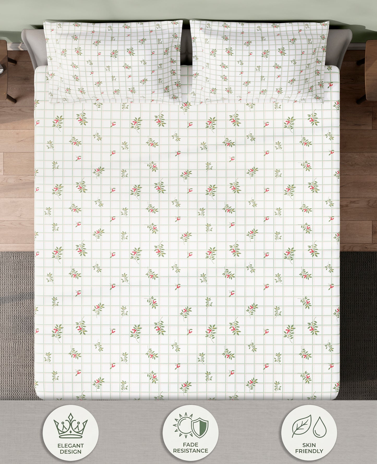 Spaces Aeris White Floral 100% Cotton 144 TC Queen Fitted Sheet