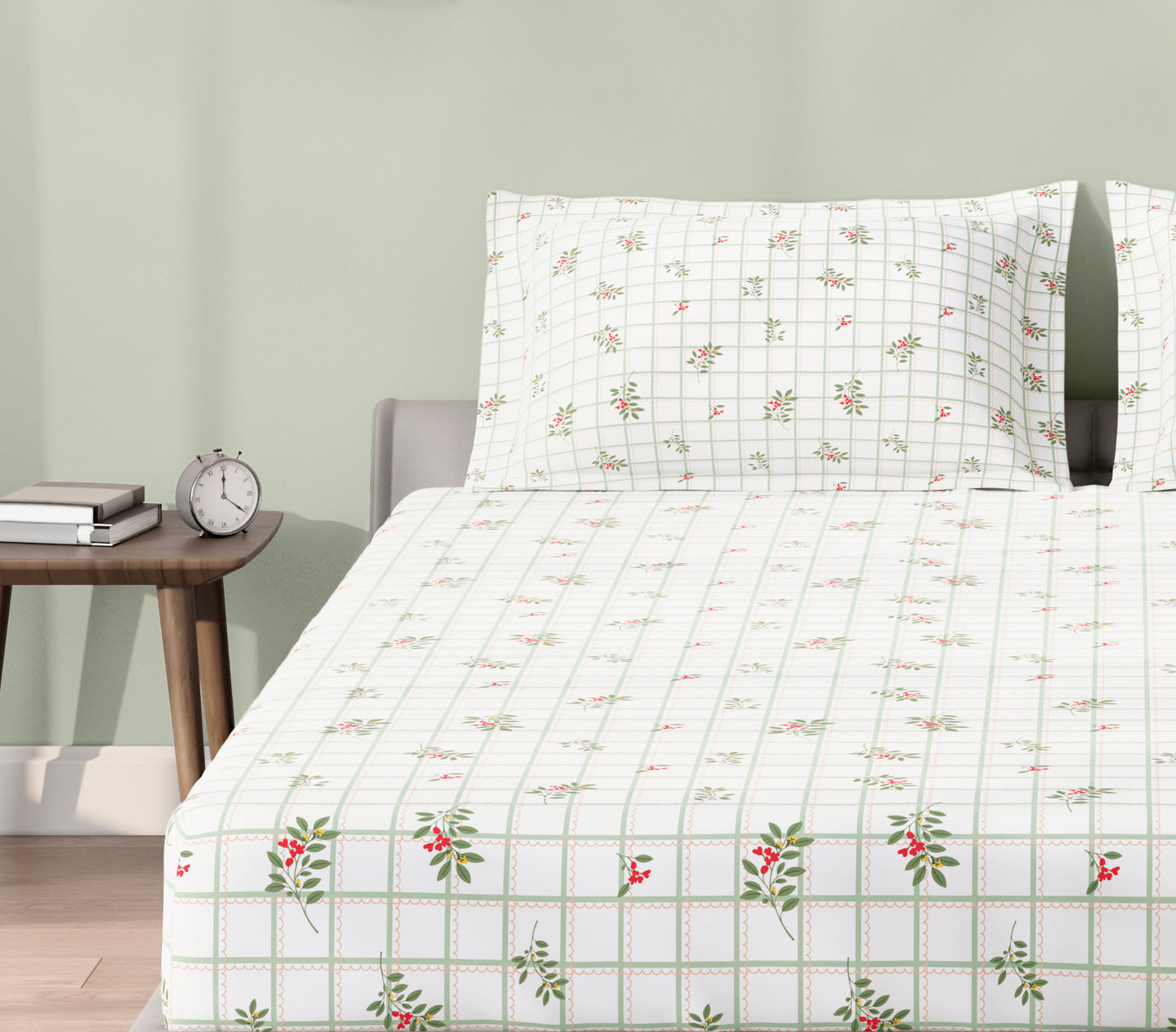 Spaces Aeris White Floral 100% Cotton 144 TC Queen Fitted Sheet