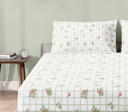 Spaces Aeris White Floral 100% Cotton 144 TC Queen Fitted Sheet