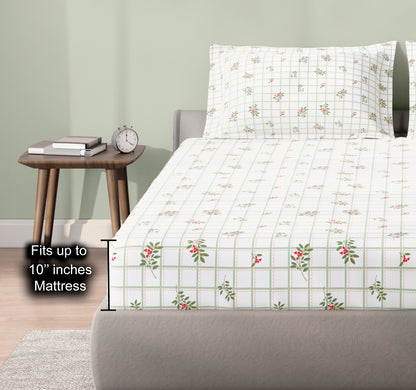 Spaces Aeris White Floral 100% Cotton 144 TC Queen Fitted Sheet