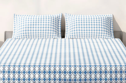 Spaces Aeris Blue Geometric 100% Cotton 144 TC Queen Fitted Sheet