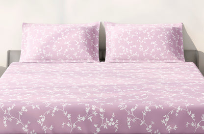 Spaces Aeris Light Pink Floral 100% Cotton 144 TC Queen Fitted Sheet