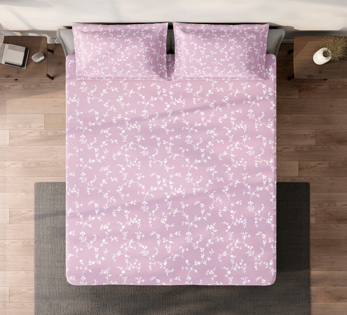 Spaces Aeris Light Pink Floral 100% Cotton 144 TC Queen Fitted Sheet