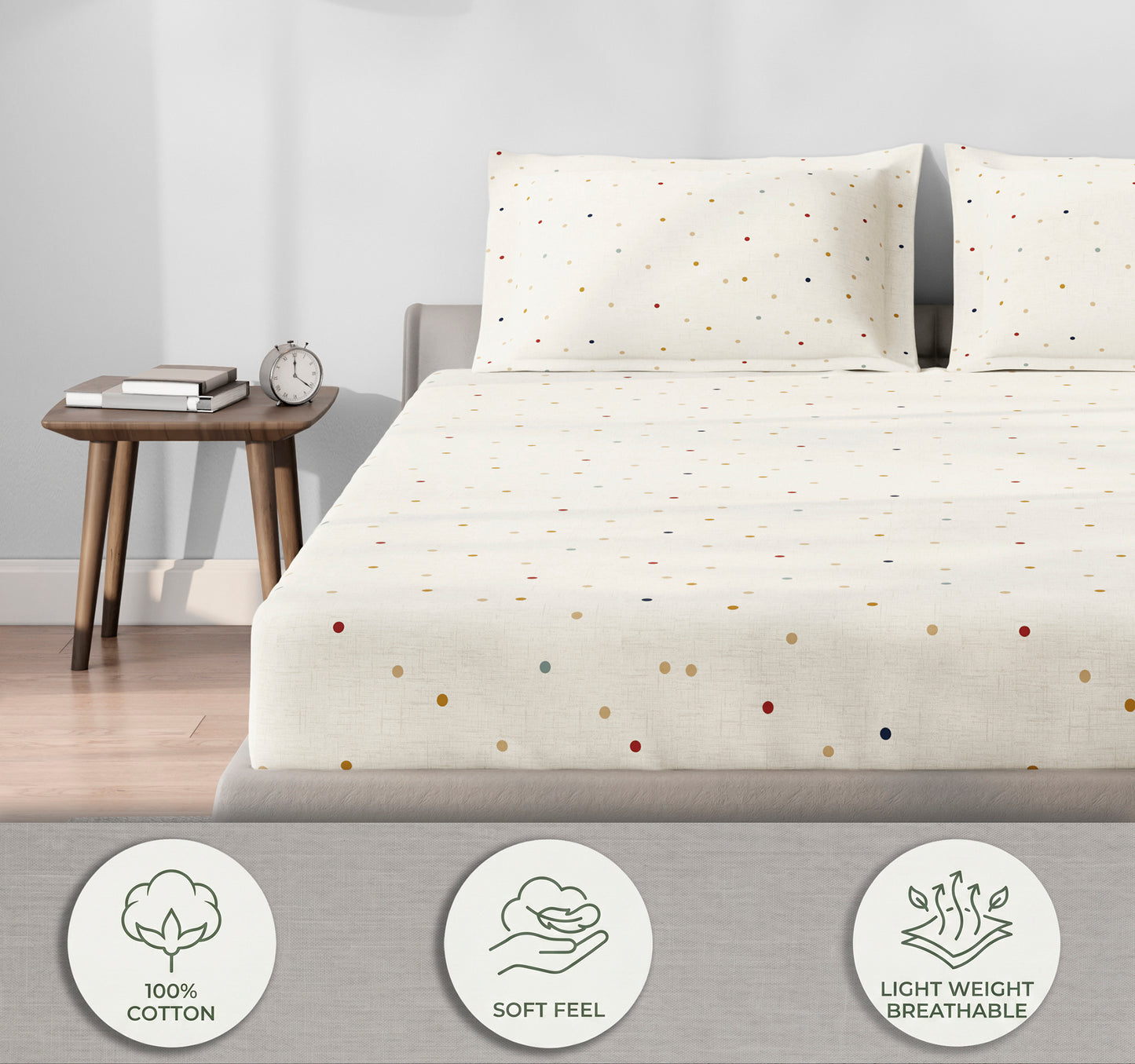 Spaces Aeris Beige Geometric 100% Cotton 144 TC Queen Fitted Sheet
