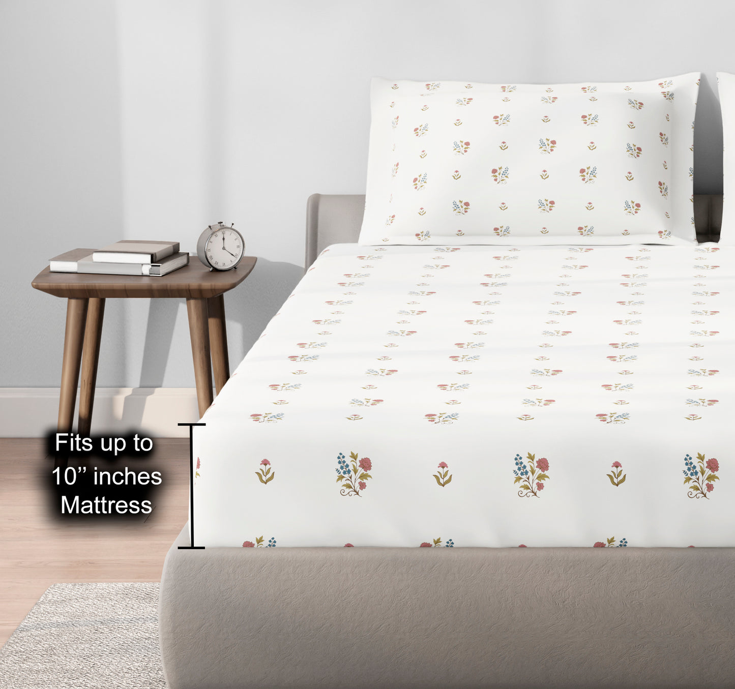 Spaces Aeris Cream Floral 100% Cotton 144 TC Queen Fitted Sheet