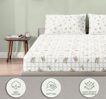 Spaces Aeris White Floral 100% Cotton 144 TC King Fitted Sheet
