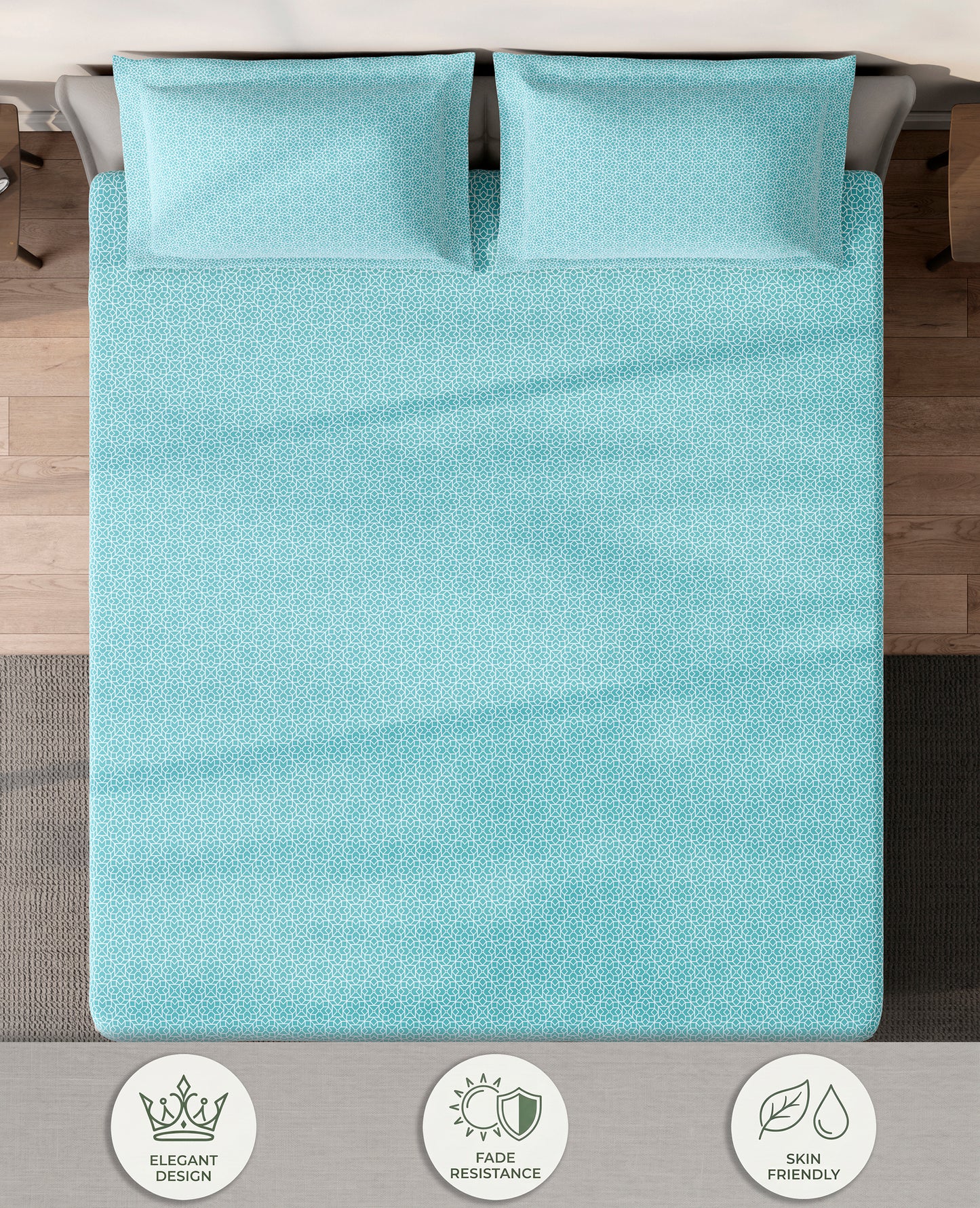 Spaces Aeris Light Aqua Geometric 100% Cotton 144 TC King Fitted Sheet