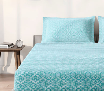 Spaces Aeris Light Aqua Geometric 100% Cotton 144 TC King Fitted Sheet
