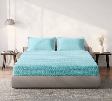 Spaces Aeris Light Aqua Geometric 100% Cotton 144 TC King Fitted Sheet