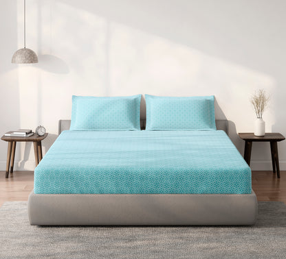Spaces Aeris Light Aqua Geometric 100% Cotton 144 TC King Fitted Sheet
